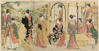 En modern version av Ushiwakamaru Serenading Princess Joruri av Torii Kiyonaga