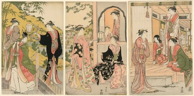 En modern version av Ushiwakamaru Serenading Princess Joruri av Torii Kiyonaga