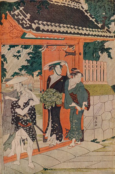 En plötslig dusch vid Mimeguri Inari Shrine, 1787 av Torii Kiyonaga
