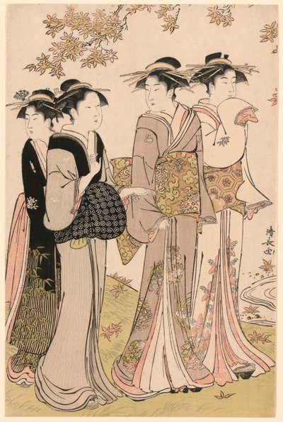 Beautys Under a Maple Tree, från serien "A Collection of Contemporary Beauties of the Pleasure Quarters (Tosei yuri bijin awase)" av Torii Kiyonaga