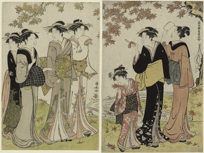 Beautys Under a Maple Tree, från serien "A Collection of Contemporary Beauties of the Pleasure Quarters av Torii Kiyonaga