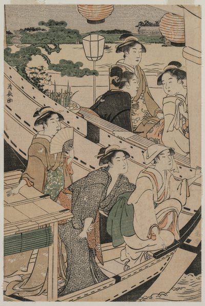 Båtfest på Sumidafloden av Torii Kiyonaga