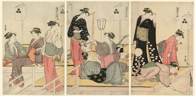 Svalkar av på kvällen i Shijogawara av Torii Kiyonaga