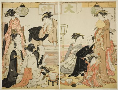 Entertainers of Nakazu, från serien "A Collection of Contemporary Beauties of the Pleasure Quarters (Tosei yuri bijin awase)" av Torii Kiyonaga