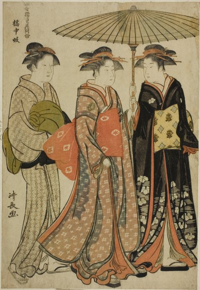 Entertainers of Tachibana (Kitchugi), från serien "A Collection of Contemporary Beauties of the Pleasure Quarters (Tosei yuri bijin awase)" av Torii Kiyonaga