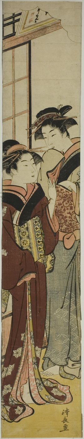 Geisha pratar med sin tjänsteflicka av Torii Kiyonaga