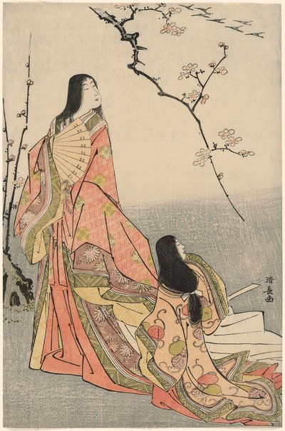 Ise tittar på en flock gäss, från en titellös serie hovdamer av Torii Kiyonaga