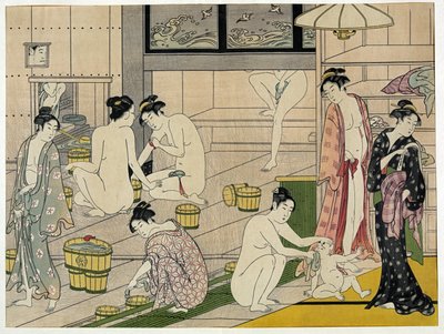 The Bathhouse Women - Verk av Torii Kiyonaga (1752-1815), tryck (18 x 13,5 cm), cirka 1790 - Privat samling av Torii Kiyonaga
