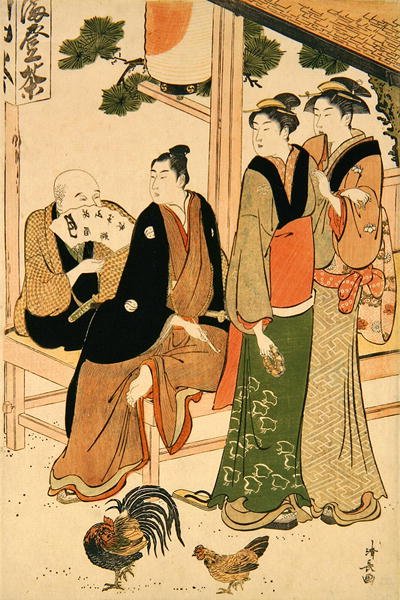 Tittar på varandras möte (träblock i färg) av Torii Kiyonaga