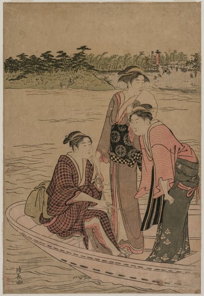Passagerare i en färja på Sumidafloden, 1784. av Torii Kiyonaga