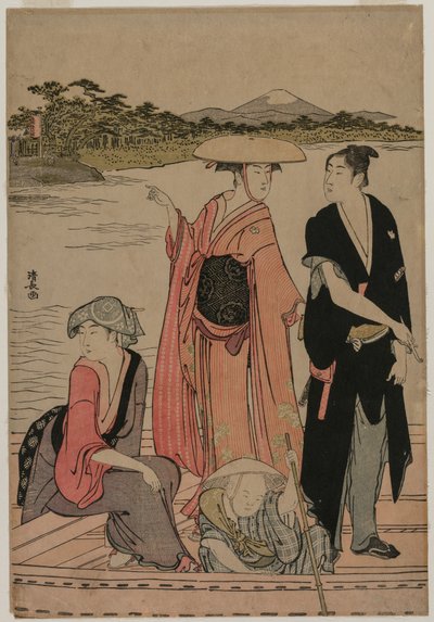 Passagerare i en färja på Sumidafloden, 1784. av Torii Kiyonaga