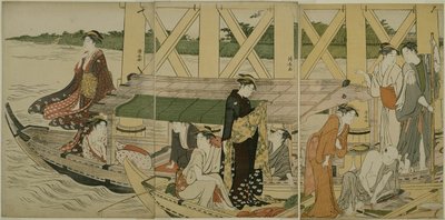Fritidsbåtar nedanför Azuma Bridge av Torii Kiyonaga
