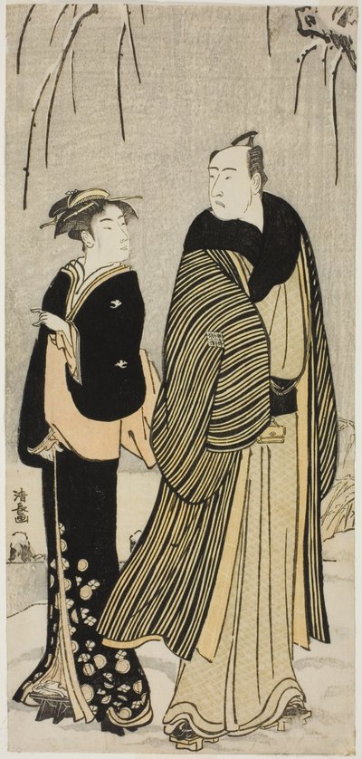 Skådespelaren Matsumoto Koshiro IV och en geisha, från en onamnlad serie bilder som visar skådespelare i privatlivet av Torii Kiyonaga
