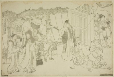 The First Day of Business (Akinai hajime), från den illustrerade boken "Colors of the Triple Dawn (Saishiki mitsu no asa)" av Torii Kiyonaga