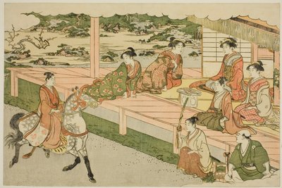 Nyårets första ridtur (Uma norizome), från den illustrerade boken "Colors of the Triple Dawn (Saishiki mitsu no asa)" av Torii Kiyonaga