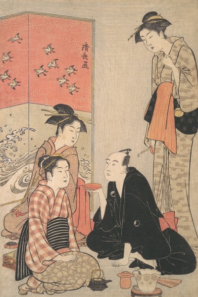 Kabuki-skådespelaren Sawamura Sojuro III och kurtisaner, ca. 1783-84. av Torii Kiyonaga