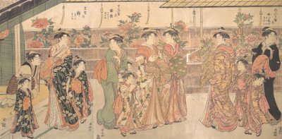 The Peony Show, ca. 1790. av Torii Kiyonaga