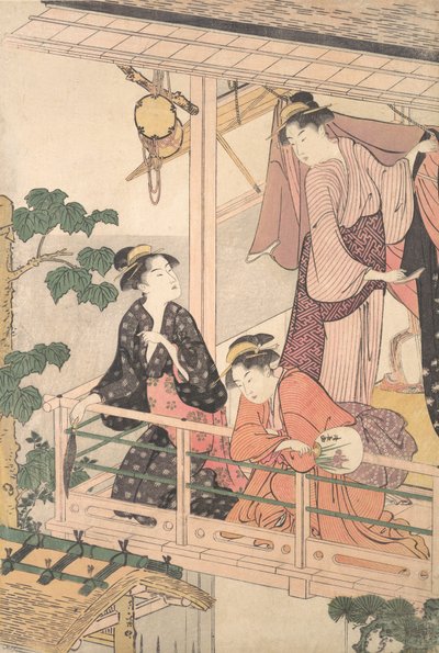Tre kvinnor på en balkong, ca. 1786. av Torii Kiyonaga