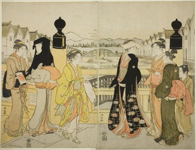 Kvinnor som korsar Nihonbashi-bron av Torii Kiyonaga