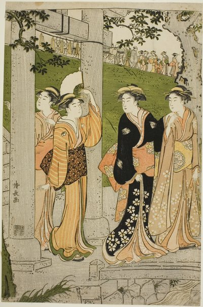 Kvinnor som besöker Mimeguri-helgedomen av Torii Kiyonaga