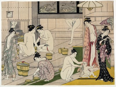 Women in a public bath. Japanese print by Torii Kiyonaga (1752-1815), circa 1785. Torii School (ukiyo-e or ukiyo e). av Torii Kiyonaga