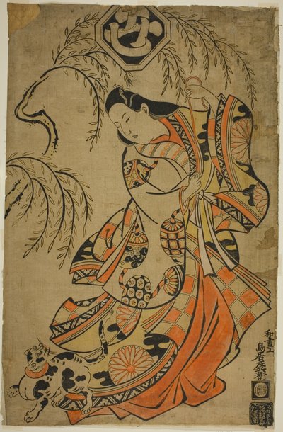 Skådespelaren Uemura Kichisaburo som den tredje prinsessan i pjäsen "Wakoku Gosuiden", uppträdde på Morita Theatre under den tredje månaden av Torii Kiyonobu II