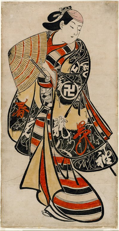 Skådespelaren Takii Hannosuke som effeminerad yngling, ca 1707 (handkolorerat träsnitt; tan-e, vertikal o-oban) av Torii Kiyonobu I