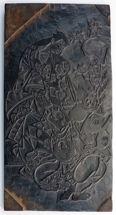 Träkloss, recto: en Oiran som kastar en handboll...Edo-period, ca.1685-1729. av Torii Kiyonobu I
