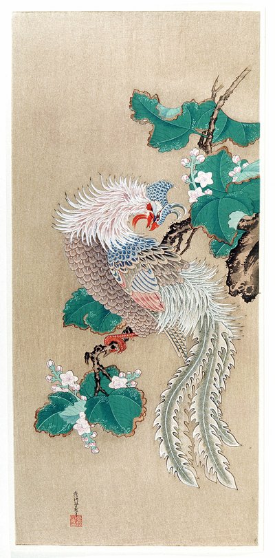 Japan: framställning av en fenix (fenixfågel). Sidenmålning av Tosa Mitsuoki (1617-1691) av Tosa Mitsuoki