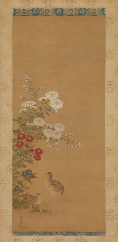 Vaktel och höstblommor, sent 1600-tal. av Tosa Mitsuoki
