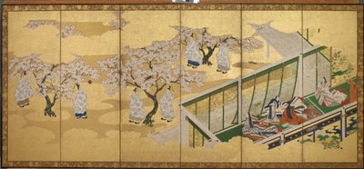 <em>Sagan om Genji</em>, kapitel 34; Kashiwagi får syn på den tredje prinsessan av Tosa Mitsuoki