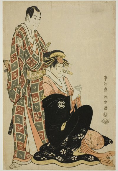 Te Ac och rs Segawa Kiku no Onna Good (R) As Te Kor Te-san Katsuragi Plan d Soju Sawamura Good (L) As Nagoya Sanza Motoharu av Toshusai Sharaku