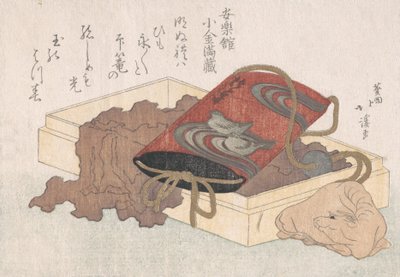 Lack Inro med vattenfåglar och oxformad Netsuke i en låda från vårregnet ..., troligen 1817. av Totoya Hokkei