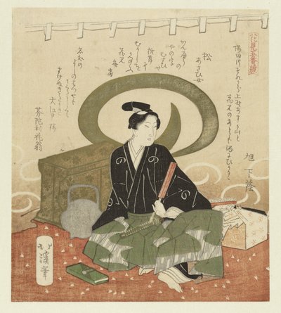 Man med fläkt Pentaptyk om att beundra blommor (serietitel) Hanami gobantsuzuki (serietitel på objekt) av Totoya Hokkei