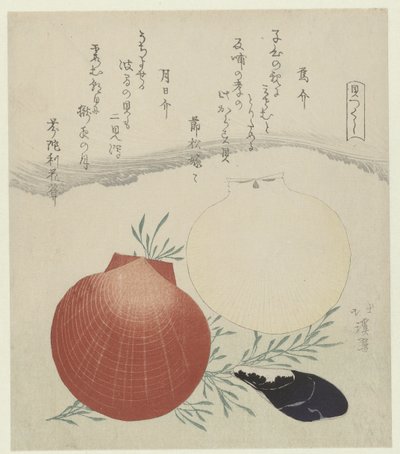 Sötvattensmussla och japanskt skal av sol- och månmussla Karasugai tsukihigai (titel på objekt) En serie skal (serietitel) Kaitsukushi (serietitel på objekt) av Totoya Hokkei