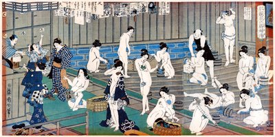 Badhusscen, ett tryck av Toyohara Kunichika, 1800-talet av Toyohara Kunichika