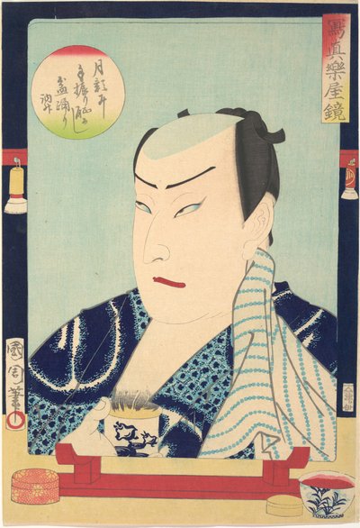 Sawamura Tosshō II (1838-86), ur serien Fotografiernas spegel bakom scenen (Shashin gakuya kagami - Sawamura Tosshō nisei) av Toyohara Kunichika