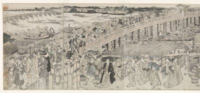 Utsikt: Njuter av kvällsbrisen vid Ryogoku-bron av Toyokuni (II) , Utagawa
