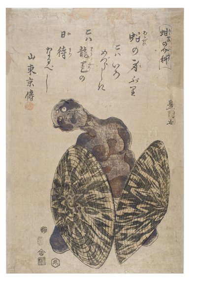 Imitating an Arkshell - Man flankerad av två hattar av Toyokuni Utagawa