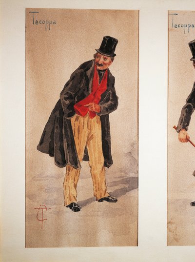 Tecoppas karaktär skapad av Milanes skådespelare Edoardo Ferravilla 1874, akvarell av Tranquillo Cremona av Tranquillo Cremona