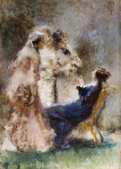 High Life (A Piquant Conversation) par Cremona, Tranquillo (1837-1878). Akvarell på kartong, storlek: 52x36,5 av Tranquillo Cremona