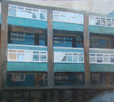 A place to live 11, 2011 (olja på plywood) av Trevor Burgess