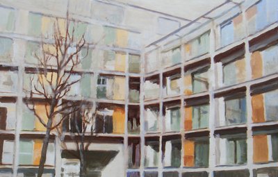 En plats att bo på 44, 2012 (olja på plywood) av Trevor Burgess