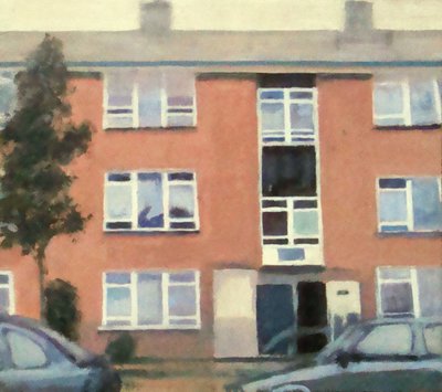 En plats att bo på 47, 2012 (olja på plywood) av Trevor Burgess