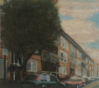 A place to live 4, 2010 (olja på plywood) av Trevor Burgess