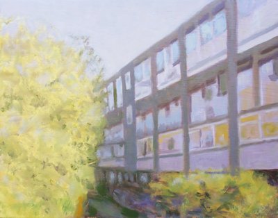 En plats att bo på 53, 2013 (olja på plywood) av Trevor Burgess