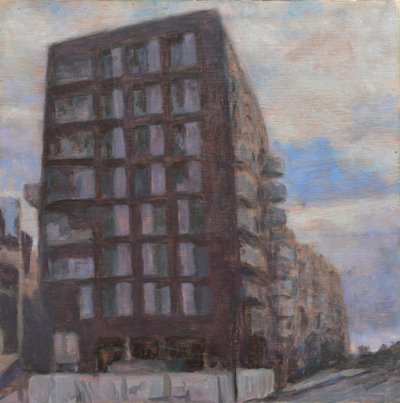En plats att leva på 60, 2013 (olja på plywood) av Trevor Burgess