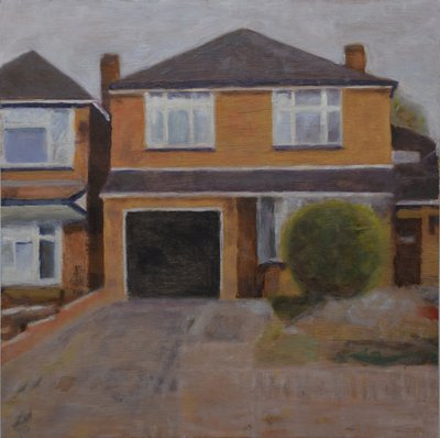 En plats att leva på 63, 2018(olja på plywood) av Trevor Burgess