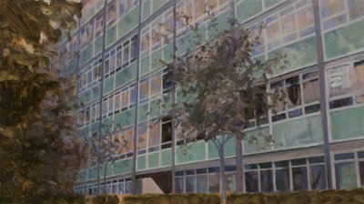 En plats att bo på L6, 2013 (olja på plywood) av Trevor Burgess