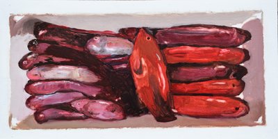 Fisklåda 2 (Billingsgate, London), 2016 (olja på pannå) av Trevor Burgess